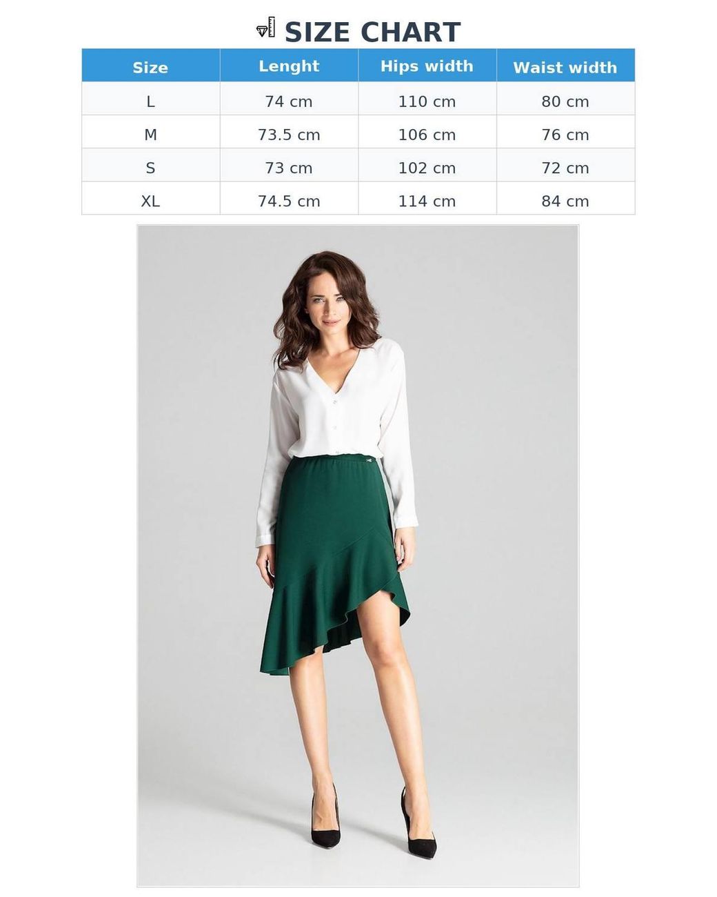 Love Lace Green Asymmetrical Midi Skirt With Frill Hem
