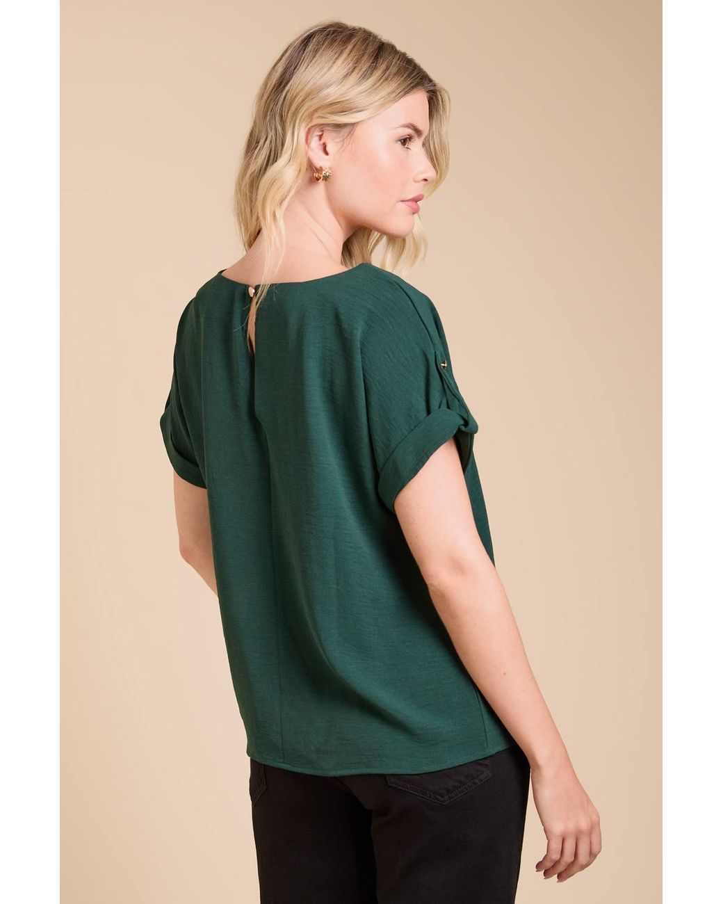 Dorothy Perkins Green Roll Sleeve Blouse