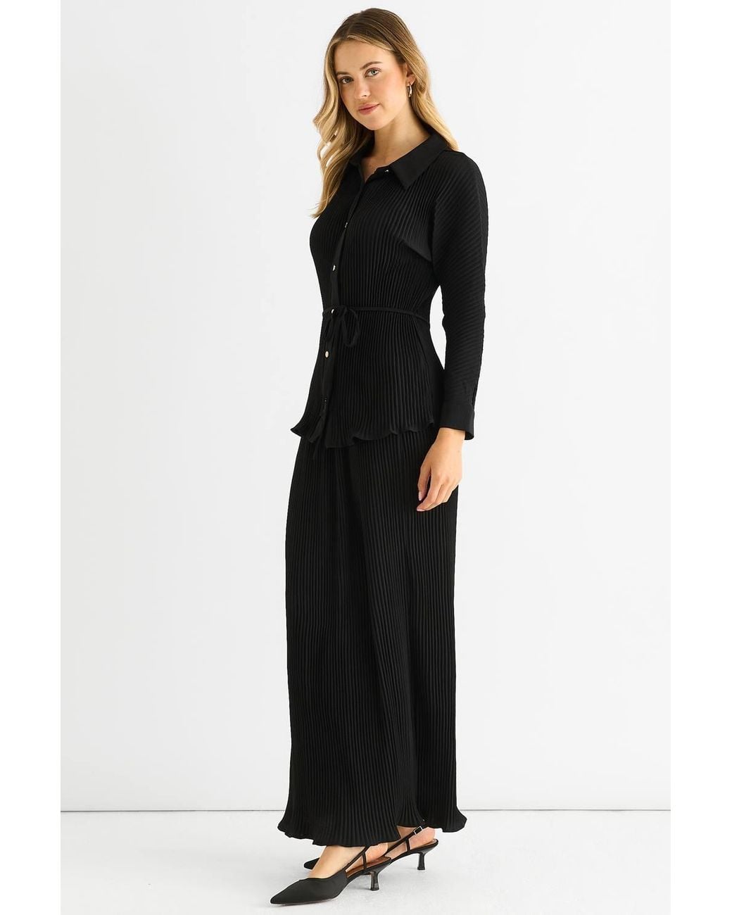 Gini London Black Plisse Button Through Shirt