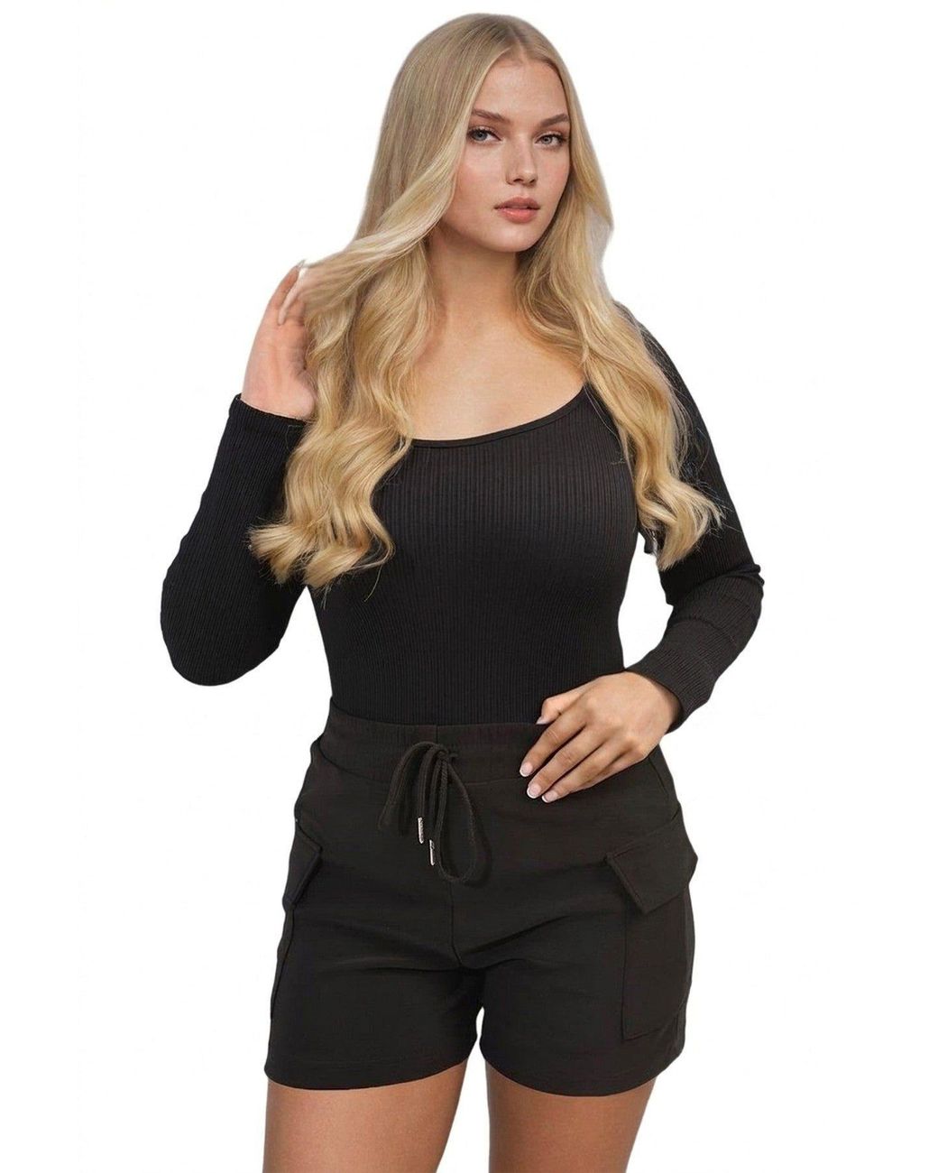 IKRUSH Black Dulce Elastic Waist Drawstring Pocket Detail Shorts