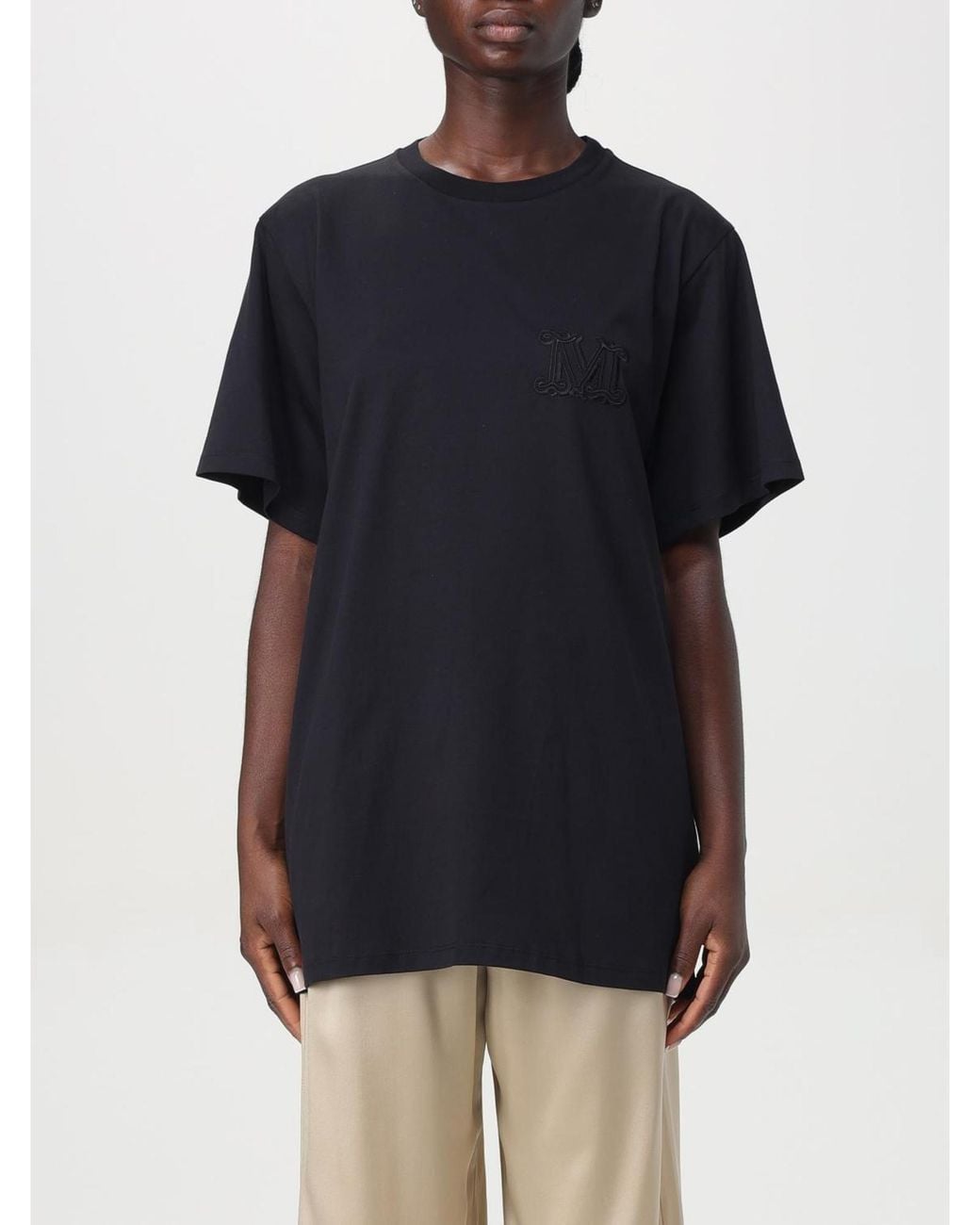 Max Mara Black Mm Logo Short Sleeve Tee Wo