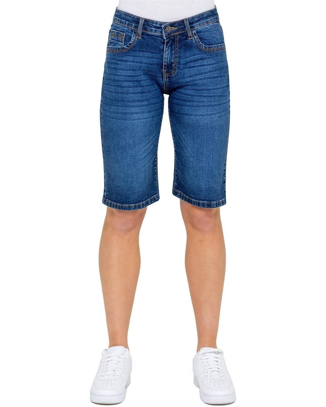 Enzo Blue Stretch Knee Length Denim Shorts
