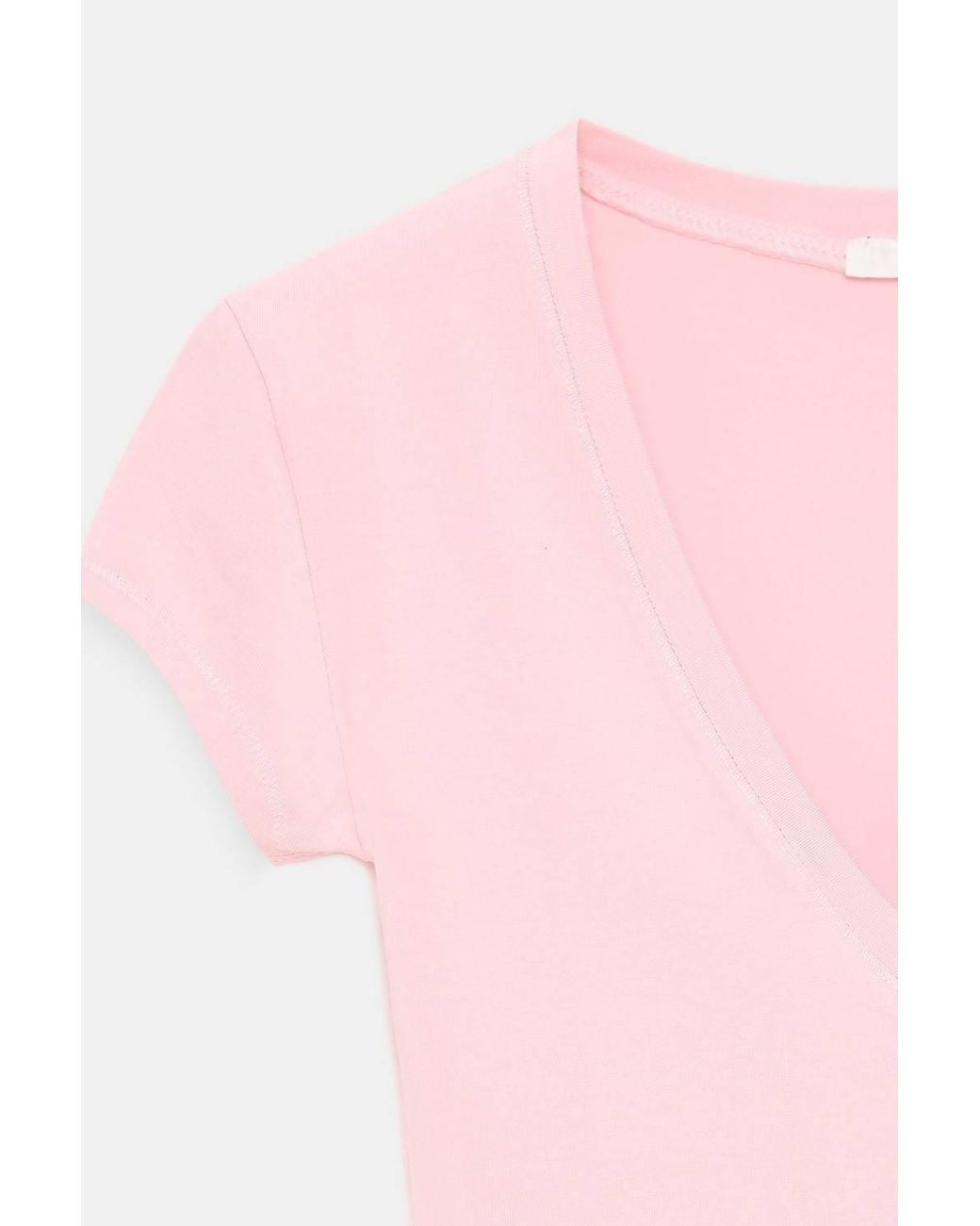 Dilvin Pink Slim Fit V-Neck Jersey Blouse