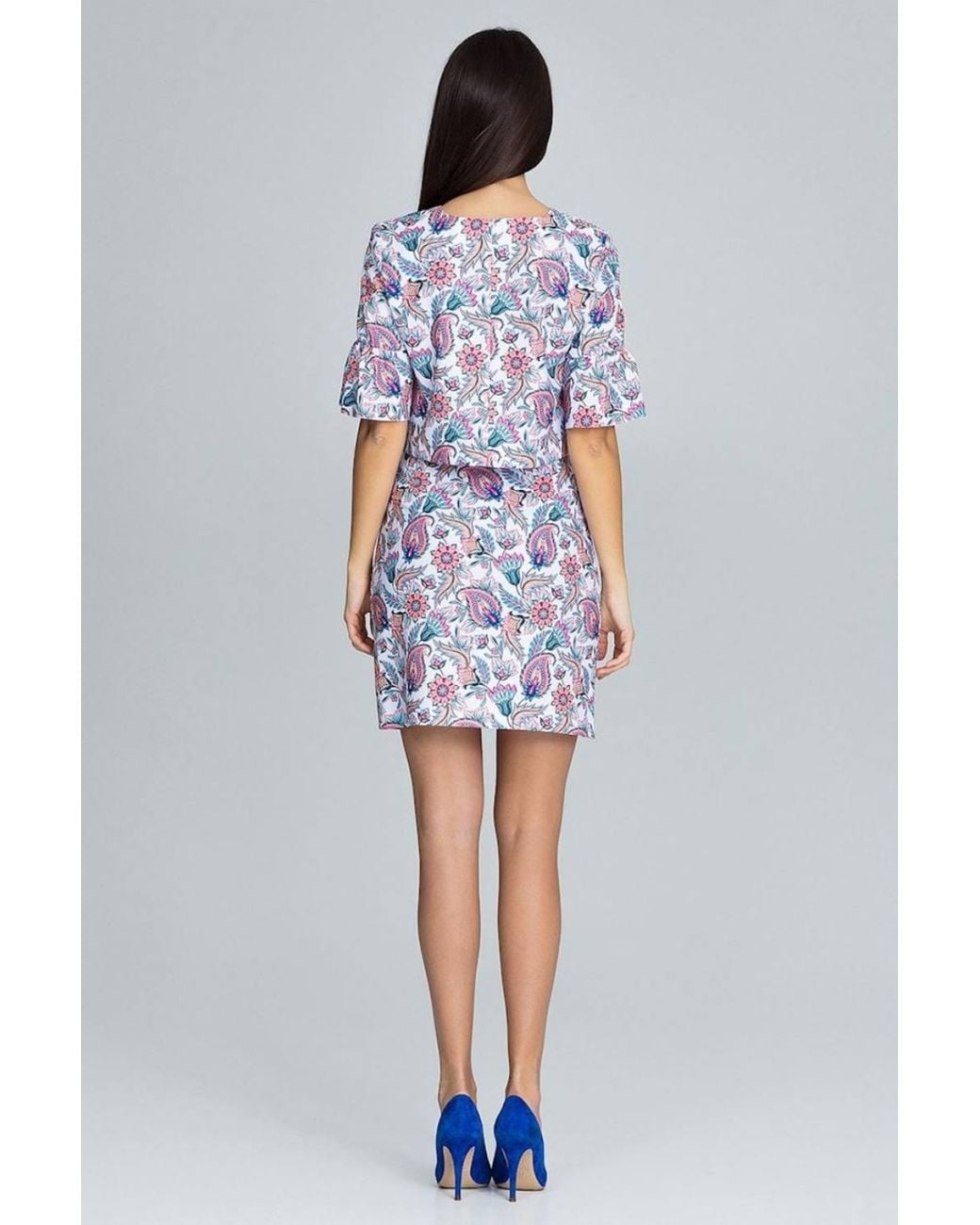 Love Lace Multicolor Elegant Floral Blouse & Skirt Set With Frill