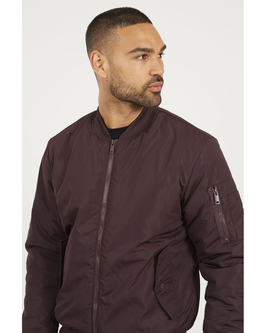 Brave Soul Black Bomber Jacket With Sleeve Pocket Detail for men