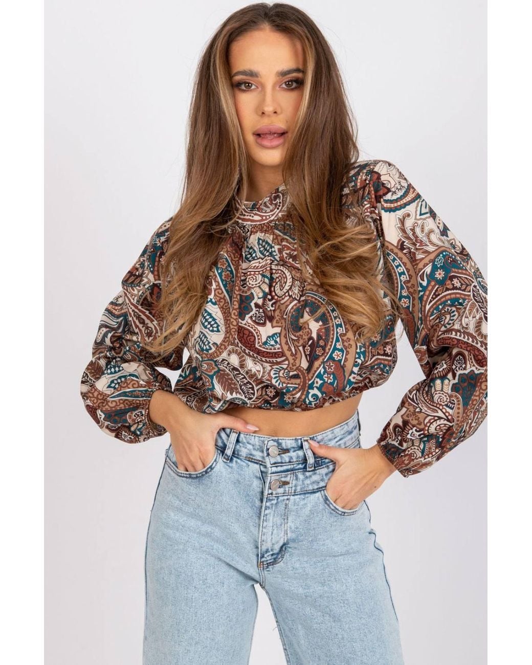 Love Lace Brown Everyday Collared Long Sleeve Blouse