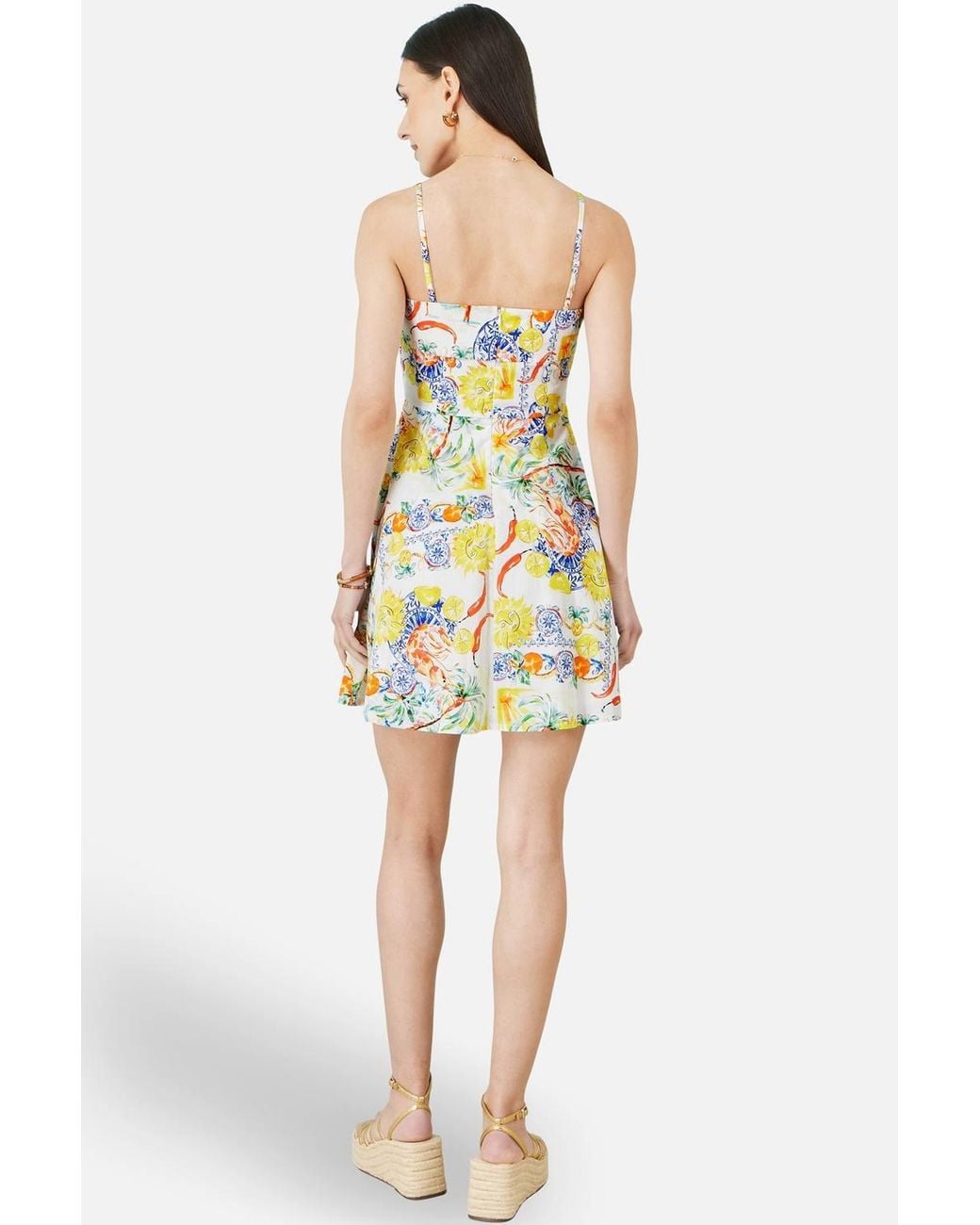Yumi' White Mediterranean Print Cotton Mini Sun Dress