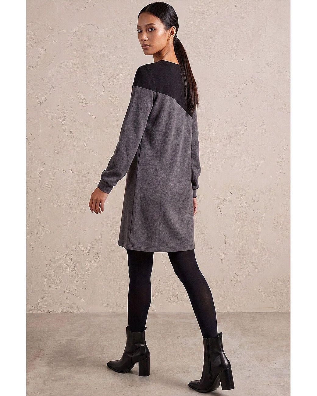 Roman Gray Petite Stretch Animal Colour Block Knit Dress