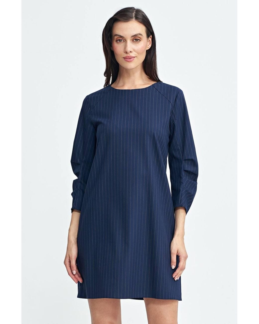 Love Lace Blue Viscose Striped 3/4 Sleeve A-Line Dress