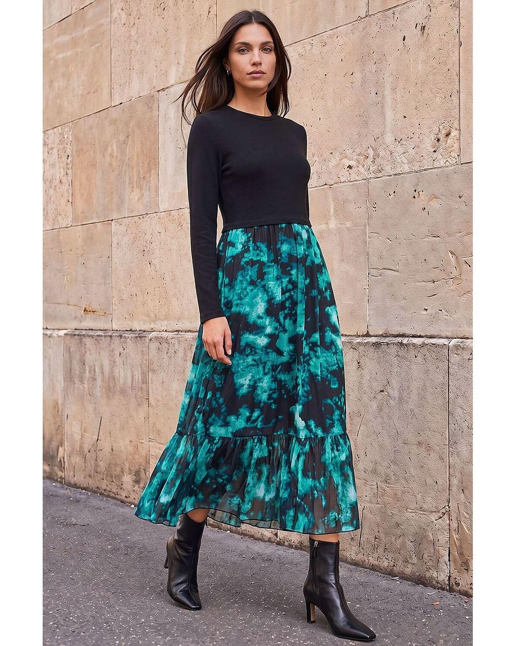 Roman Blue Abstract Print Stretch Midi Dress
