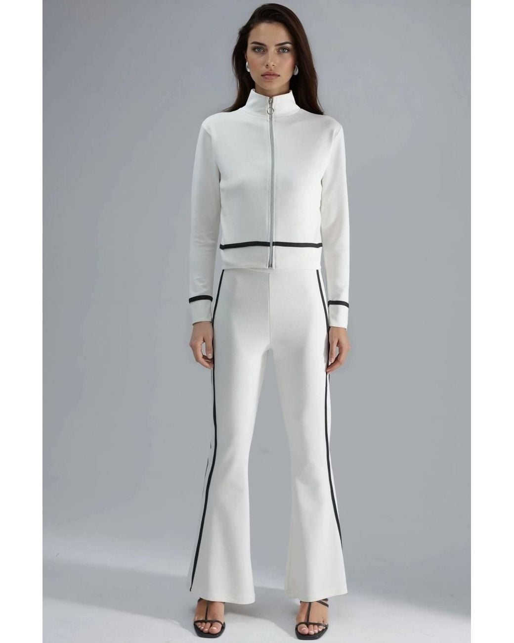 Hiccup Gray Modal Touch Zippered Sweatshirt & Flare Pants Two-Piece Set