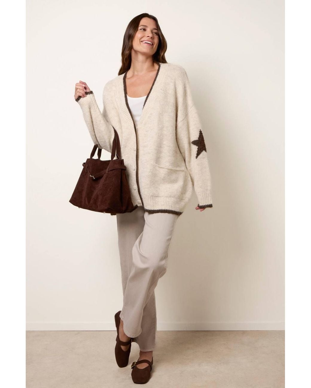 Blue Vanilla Natural Long Sleeve V-Neck Cardigan