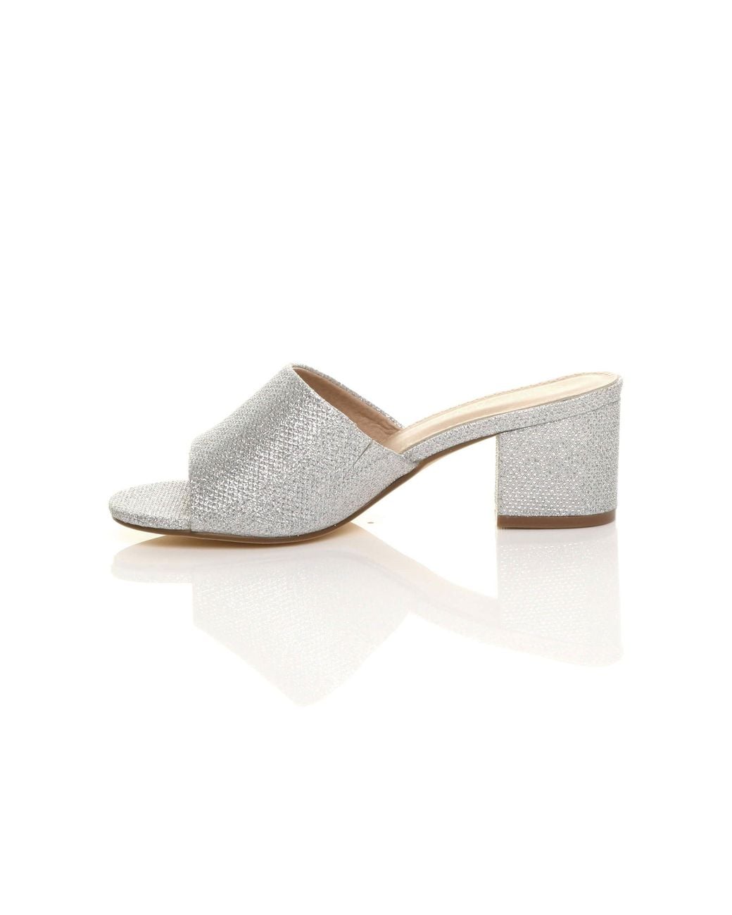 AJVANI White Mid Block Heel Peep Toe Mules Sandals