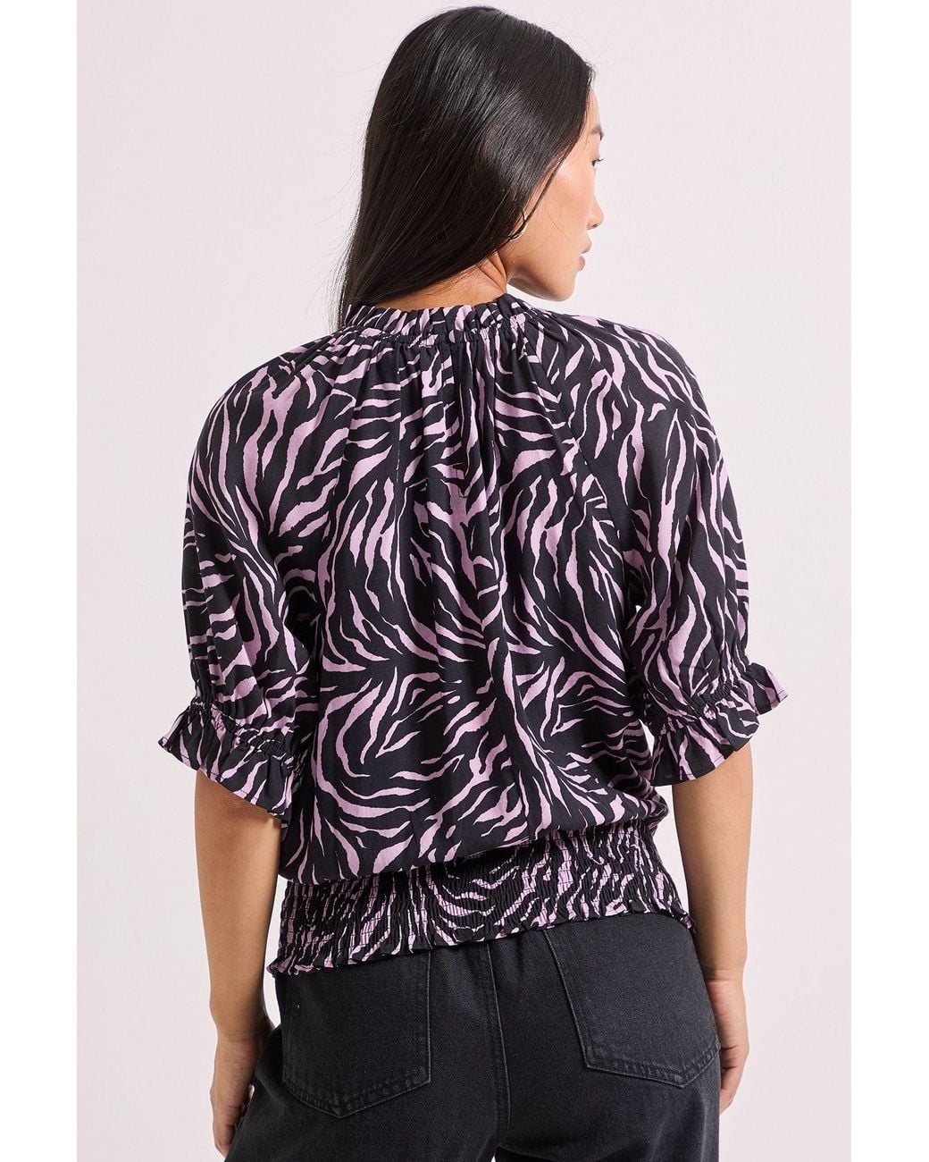 Dorothy Perkins Purple Petite Frill Neck Shirred Cuff Blouse