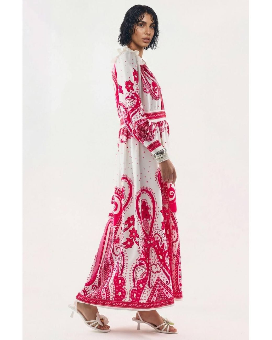Msn-Collection Pink V-Neck Paisley Maxi Dress With Slit
