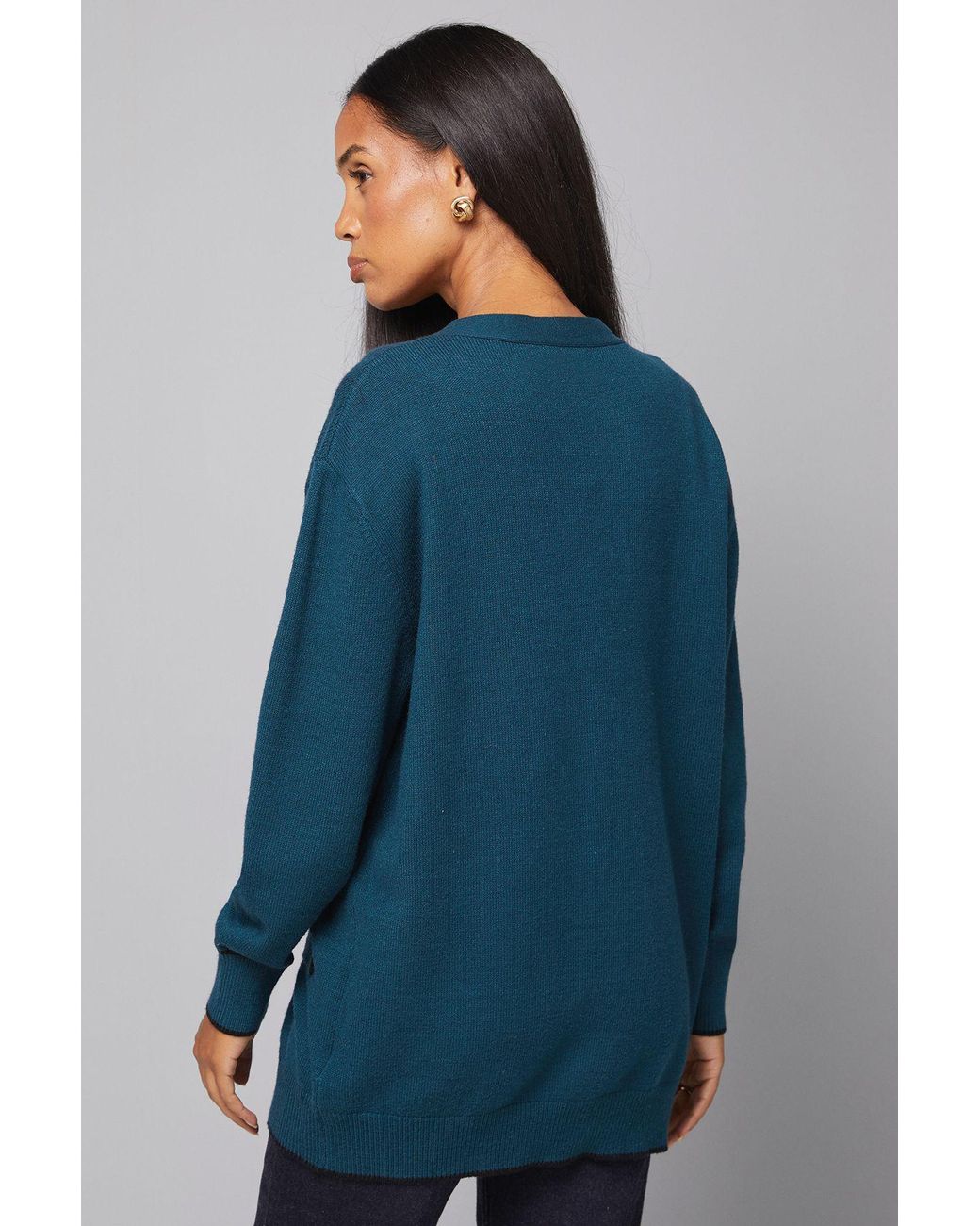 Wallis Blue Tipped Button Through Cardigan Viscose