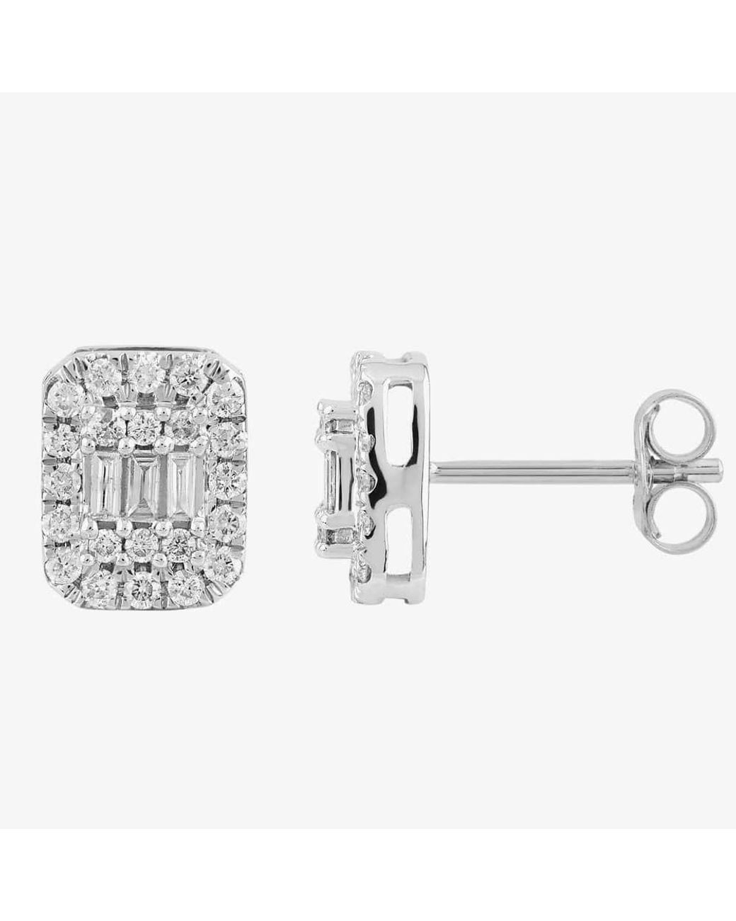 T.H.Baker Metallic 9Ct 0.50Ct Baguette Brilliant Cut Diamond Stud Earrings Th0123641