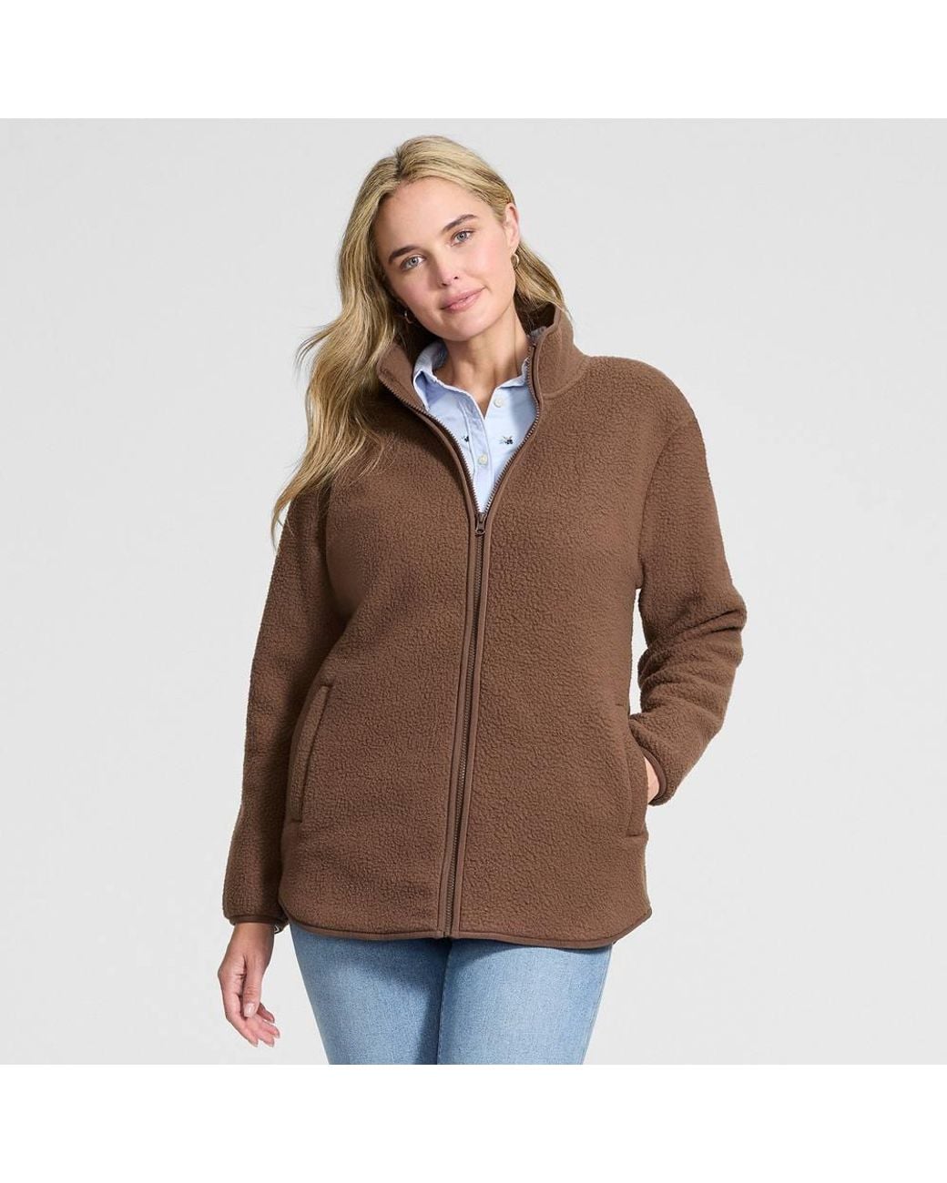 Lands' End Brown Sherpa Fleece Full Zip Jacket