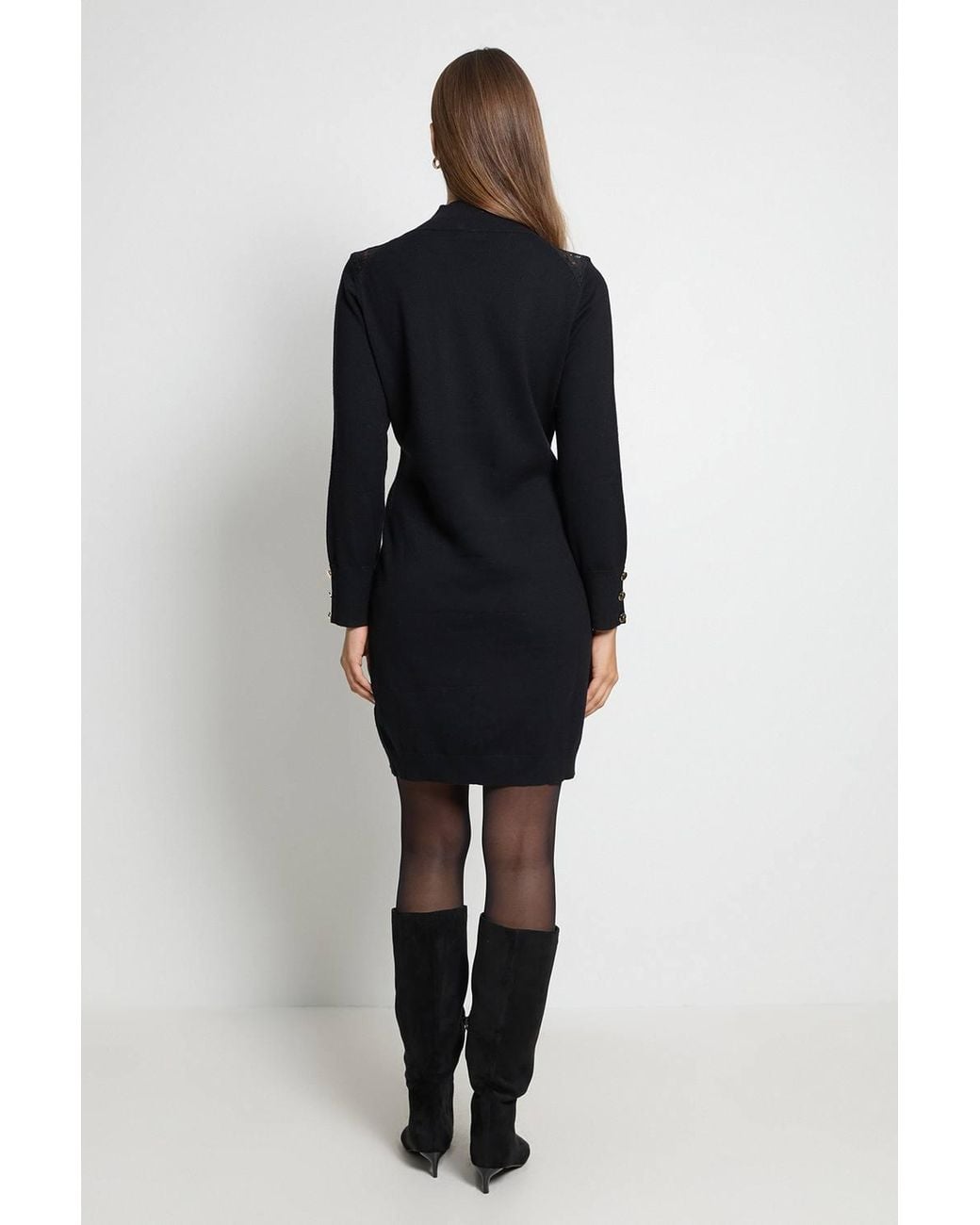 Wallis Black Lace Detail Funnel Neck Knitted Dress
