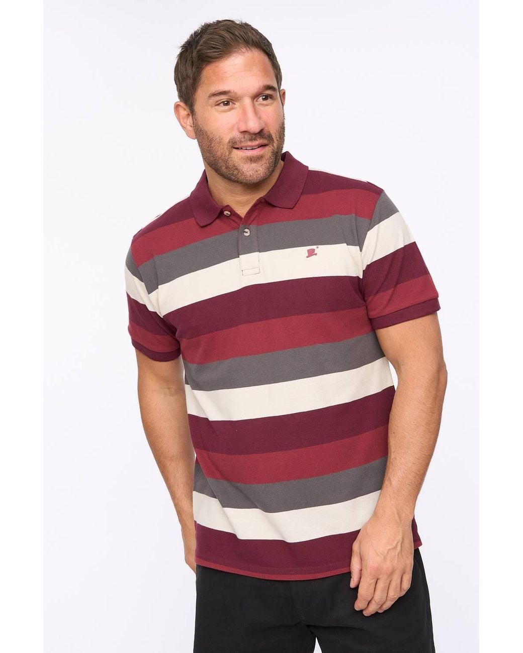 Bewley & Ritch Red Hadley 100% Cotton Pique Striped Polo Shirt for men