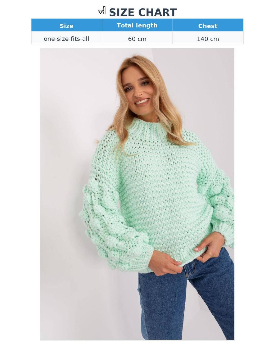 Love Lace Green Textured Puff Sleeve Round Neck Sweater