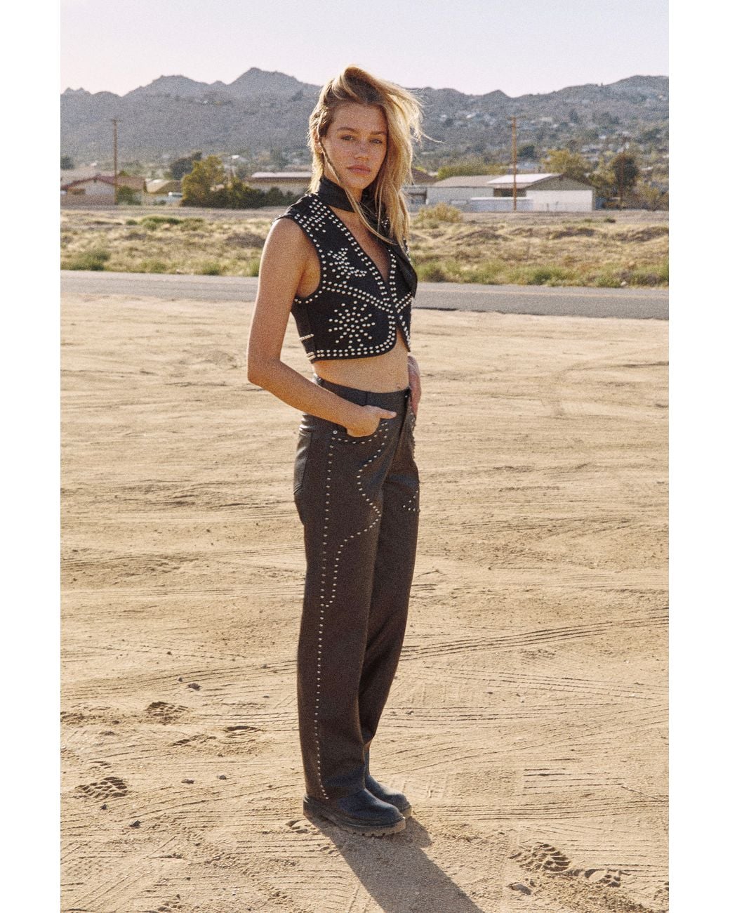 Nasty Gal Natural Faux Leather Studded Straight Leg Trouser