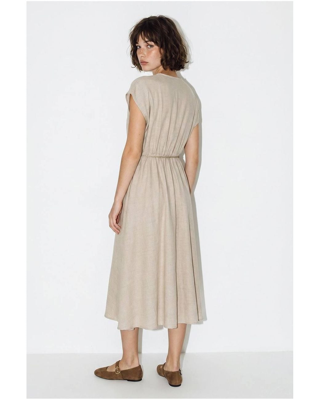 Bianco Lucci Natural Belted Wrap Midi Dress