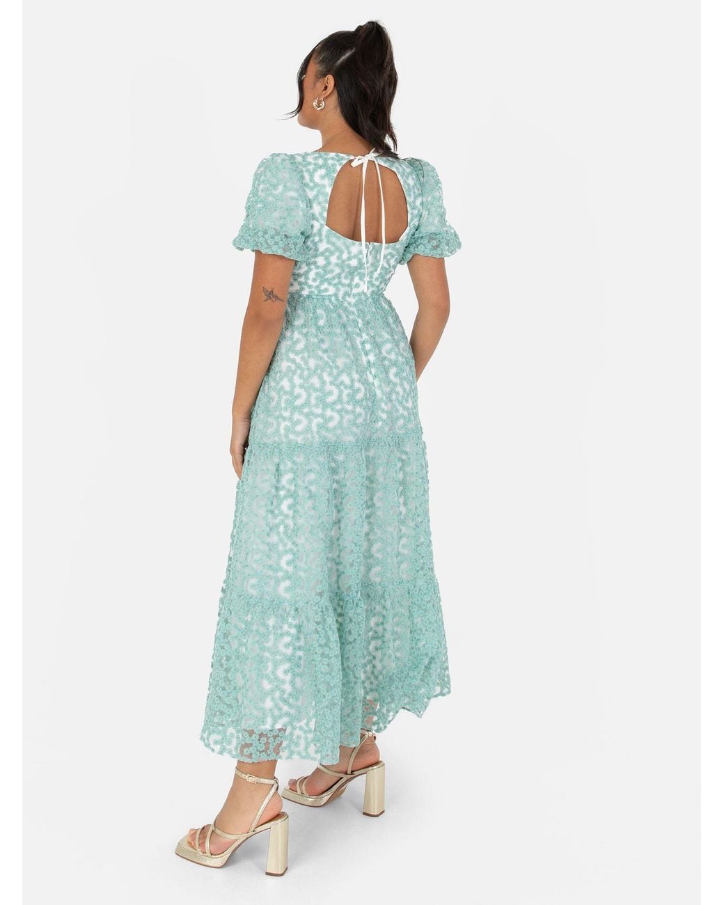 Maya Deluxe Blue Embroidered Open Back Midi Dress