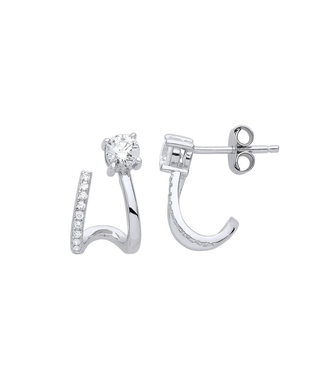 Jewelco London White Cz Wavy Solitaire Drop Earrings