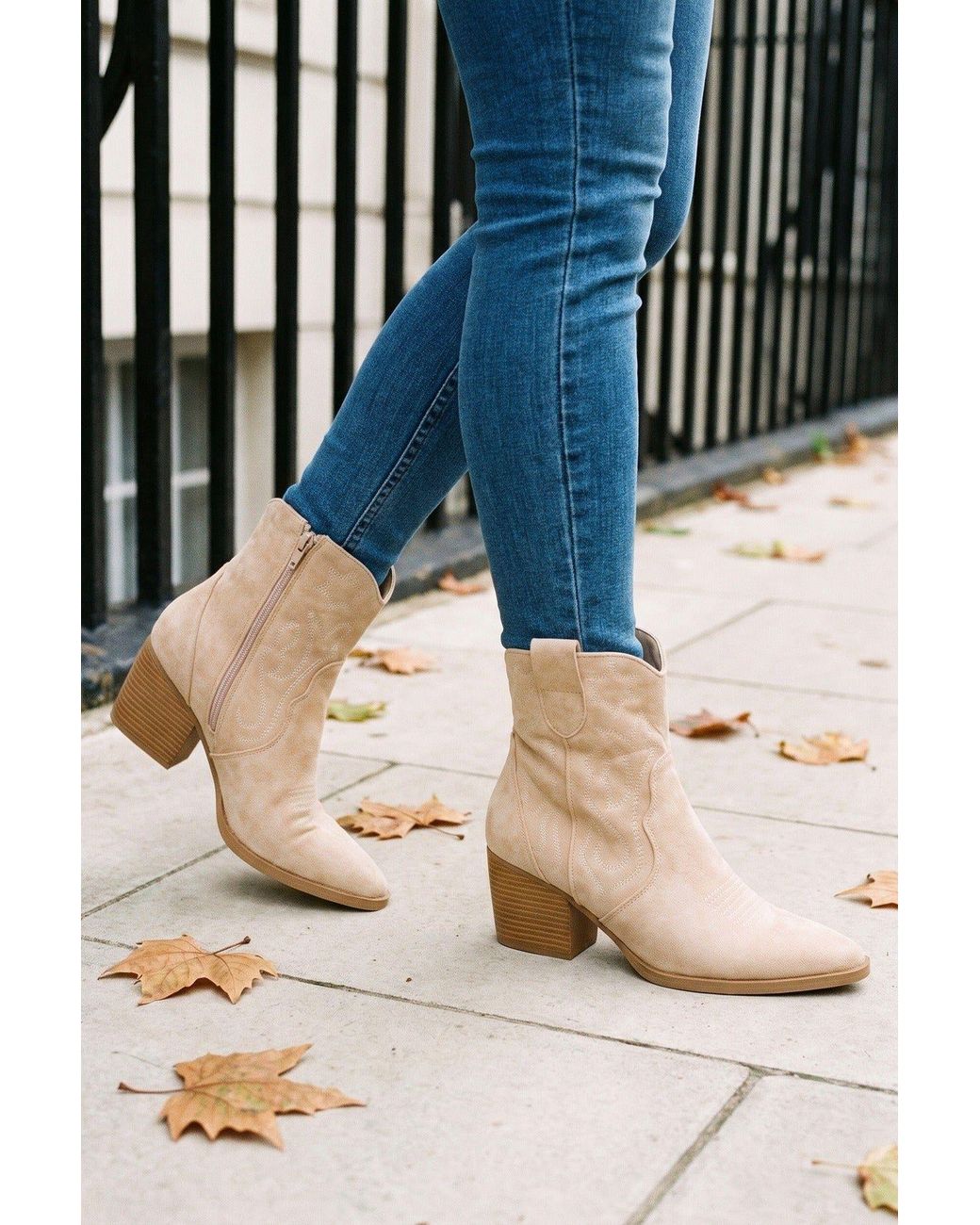IKRUSH Natural Laura Faux Suede Cowboy Ankle Length Boots With Block Heel