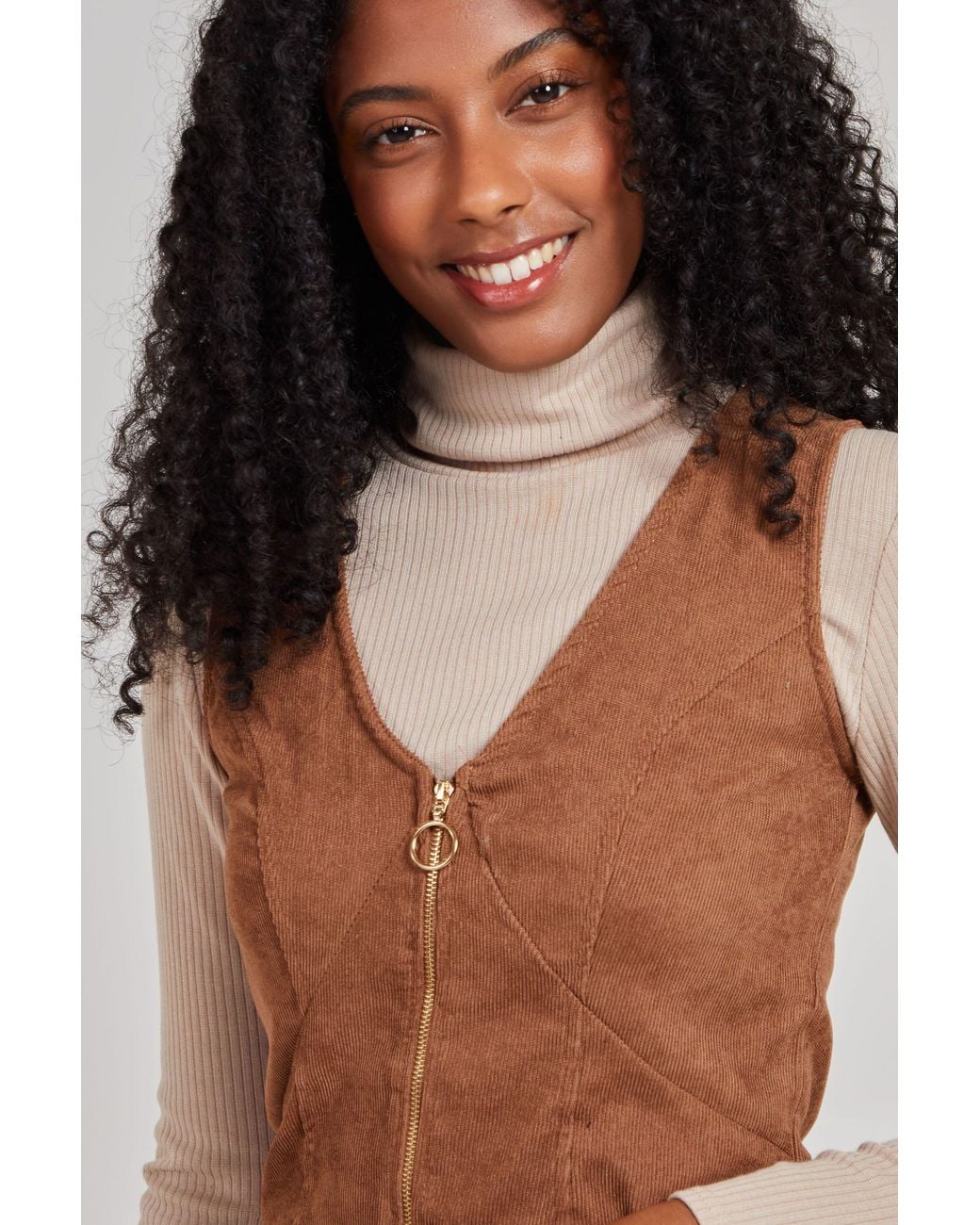 Pink Vanilla Brown Zip Through Cord Dress