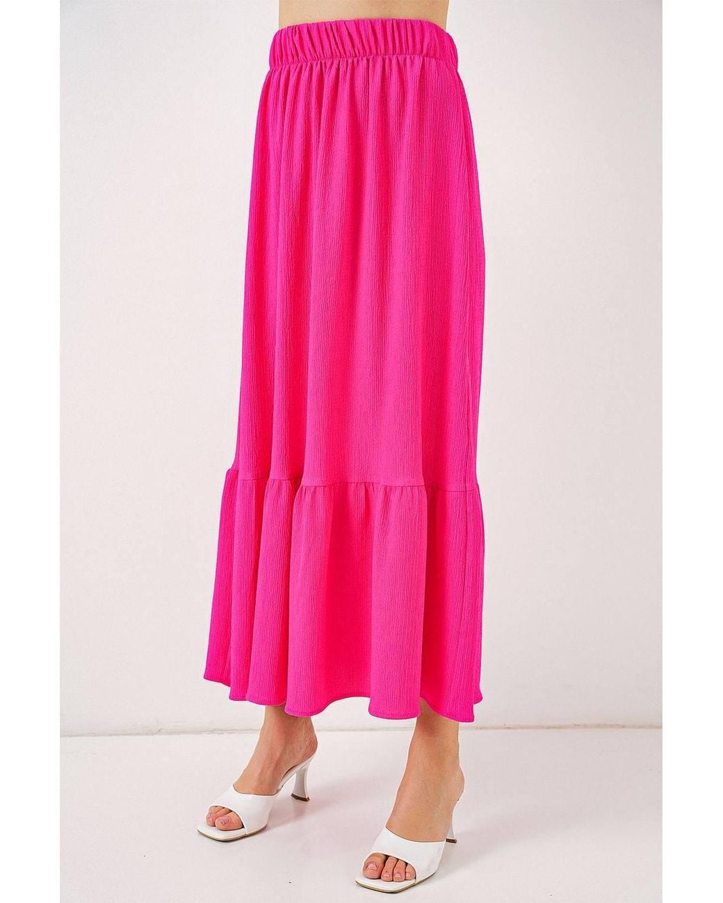 Bigdart Pink Textured Maxi Knit Skirt With Elastic Waist