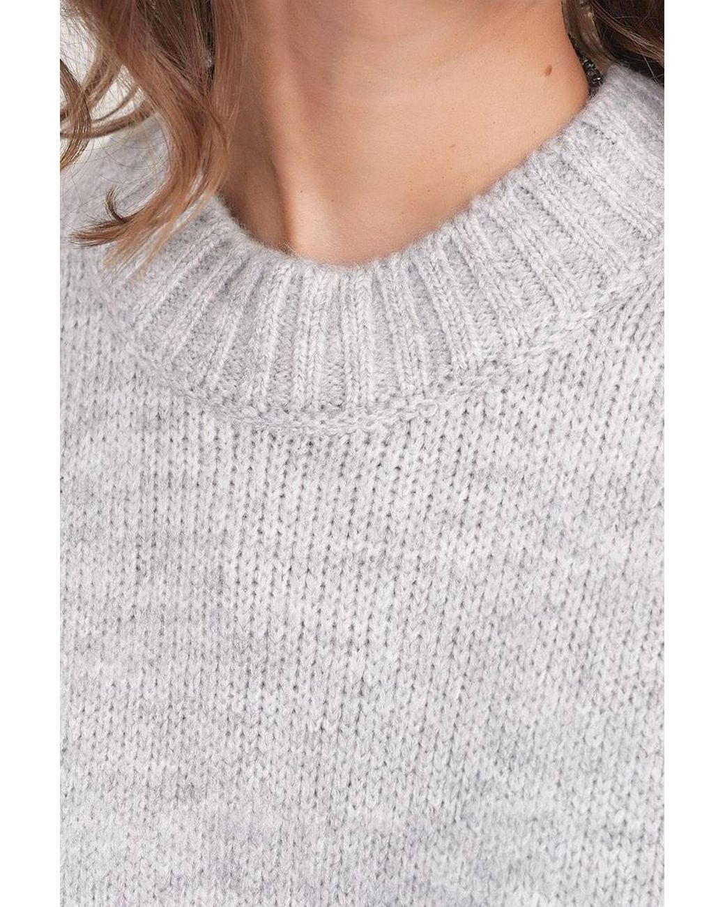 MixRay Gray Oversized Ribbed Knit Sweater With Crew Neck