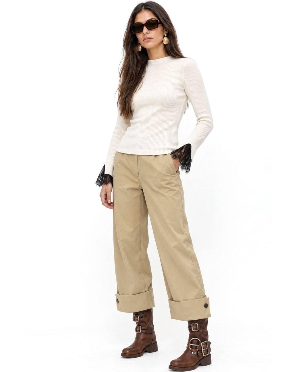 MixRay White Slim Fit Ribbed Knit Sweater With Crew Neck