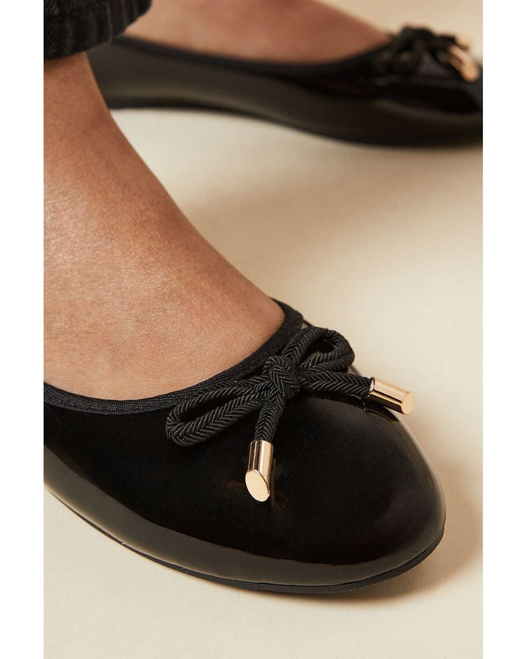 Dorothy Perkins Black Wide Fit Peaches Bow Detail Ballet Pumps