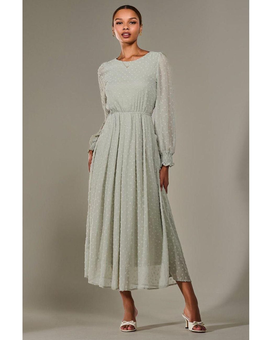 Jolie Moi Brown Long Sleeve Chiffon Midaxi Dress
