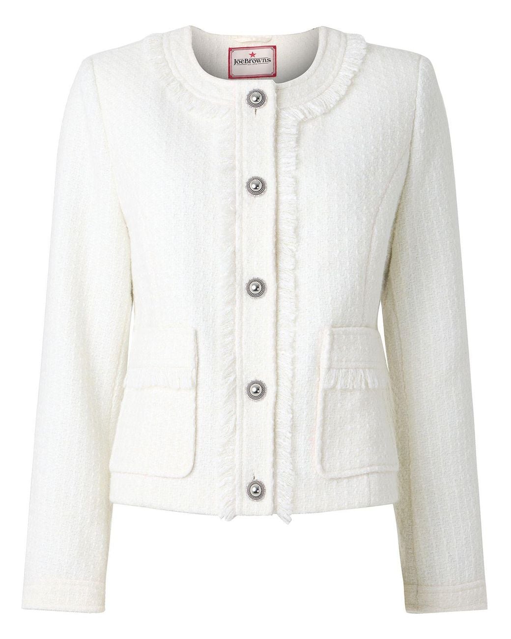 Joe Browns Blue Collarless Frayed Edge Tweed Jacket