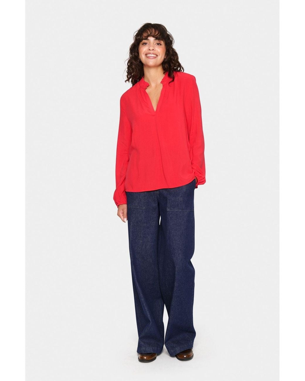 Saint Tropez Red Edasz V-Neck Long Sleeve Blouse