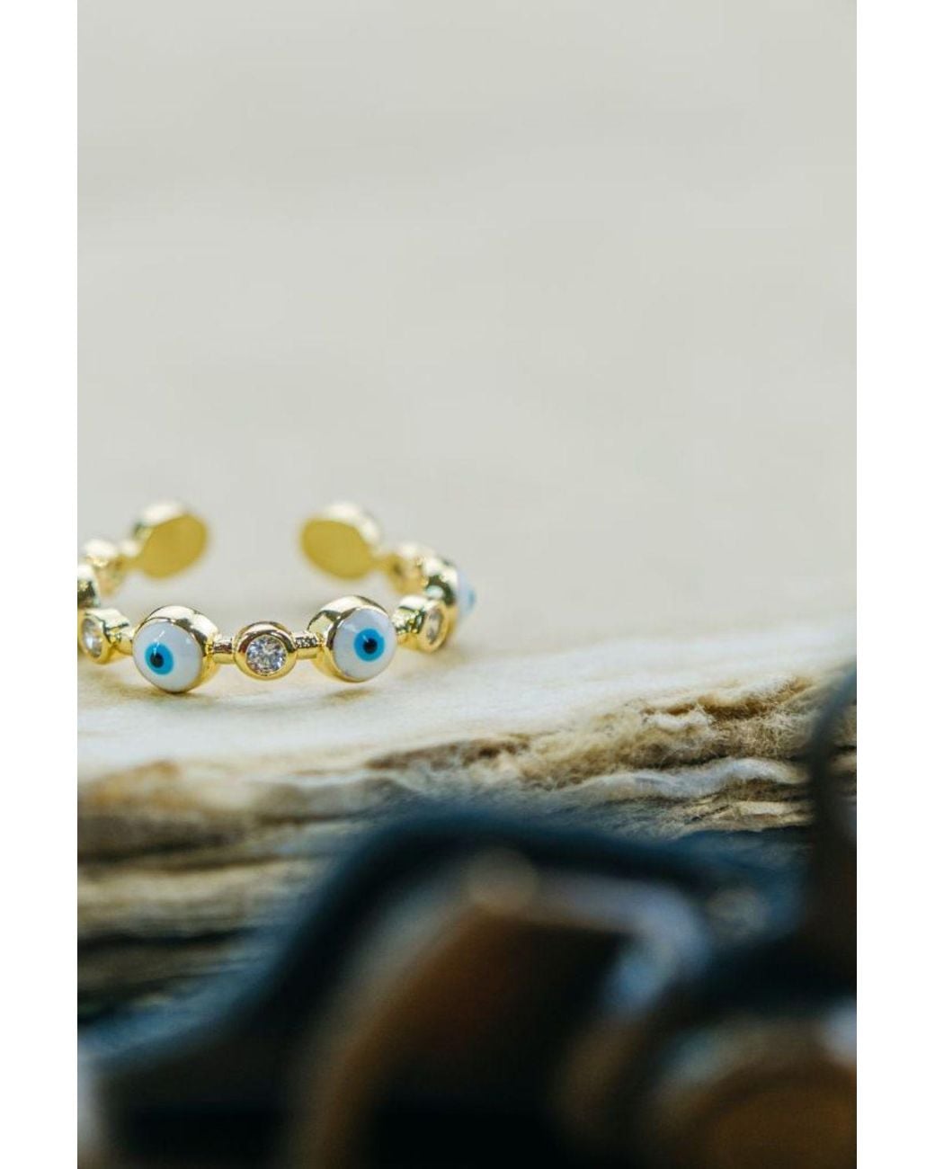 The Colourful Aura Blue Adjustable Evil Eye Protection Slim Stacking Ring