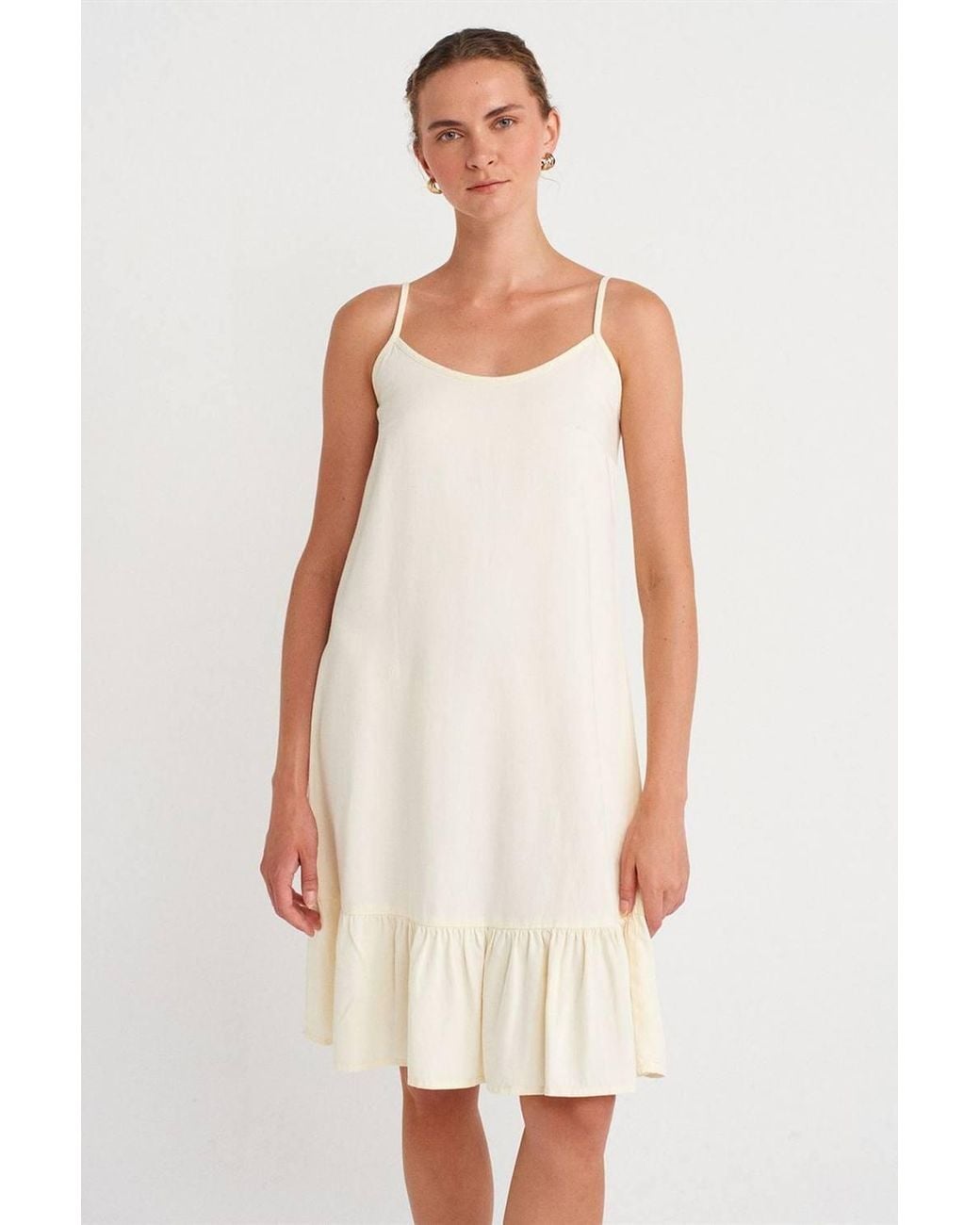 Dilvin White Sleeveless Midi Slip Dress With Frill Detail