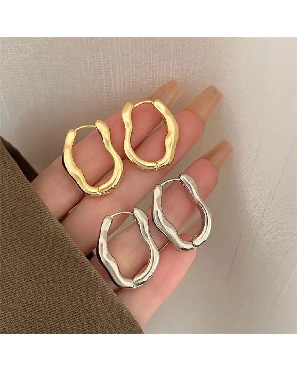 The Colourful Aura Pink Irregular Wave Oval Hoop Earrings, 1 Inch Stainless Steel