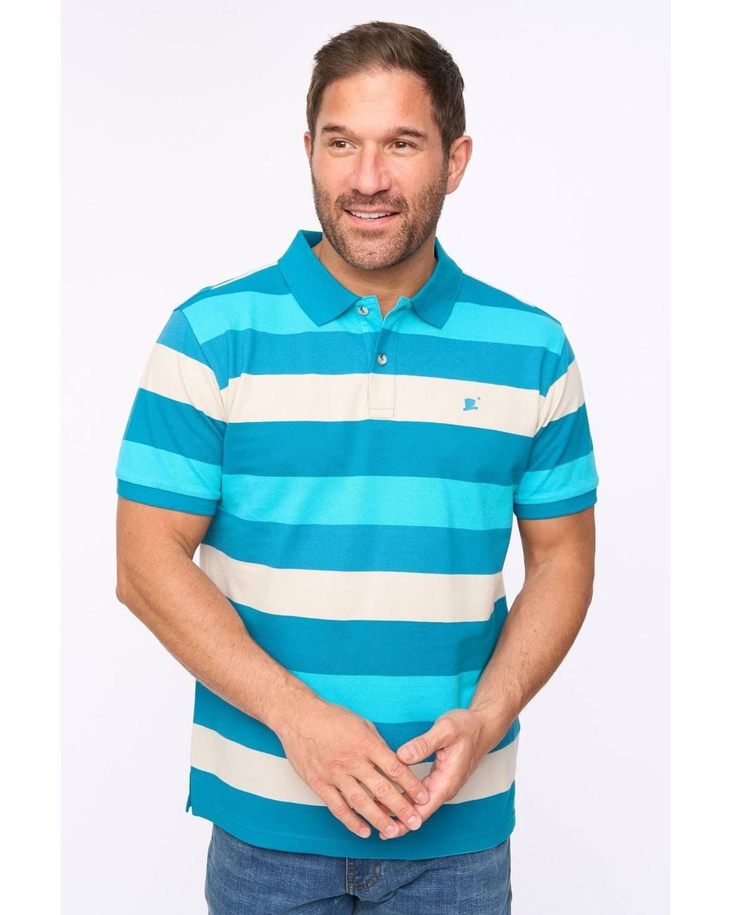 Bewley & Ritch Blue Hadley 100% Cotton Pique Striped Polo Shirt for men