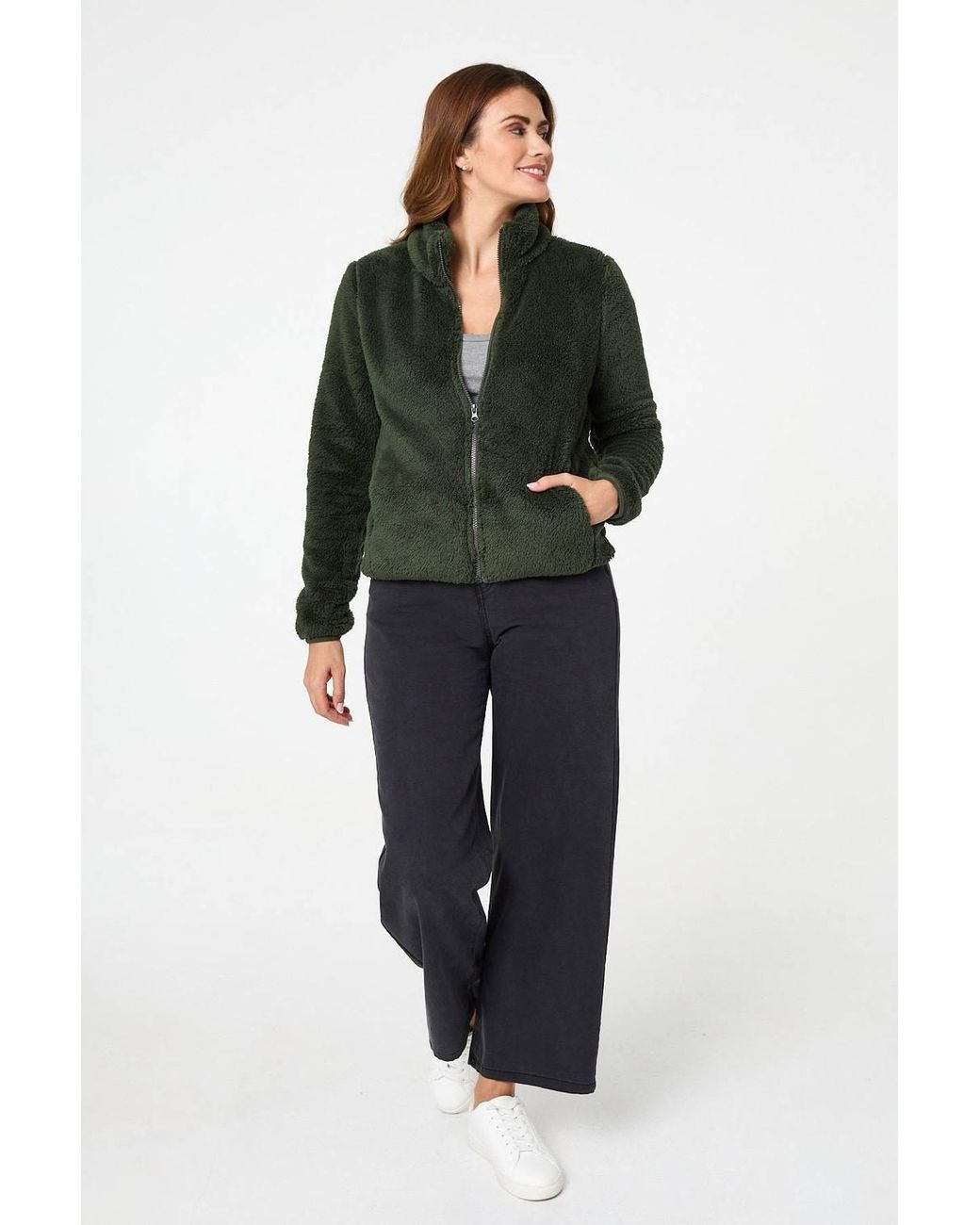 Izabel London Black Soft Texture Zip Front High Neck Fleece
