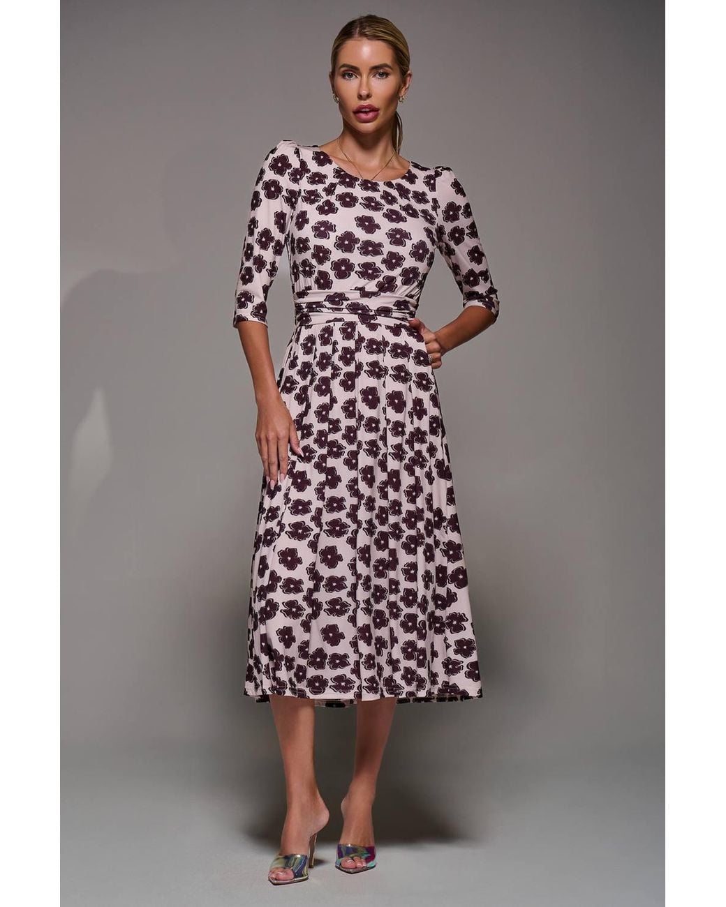 Jolie Moi Multicolor Three Quarter Sleeve Jersey Midi Dress