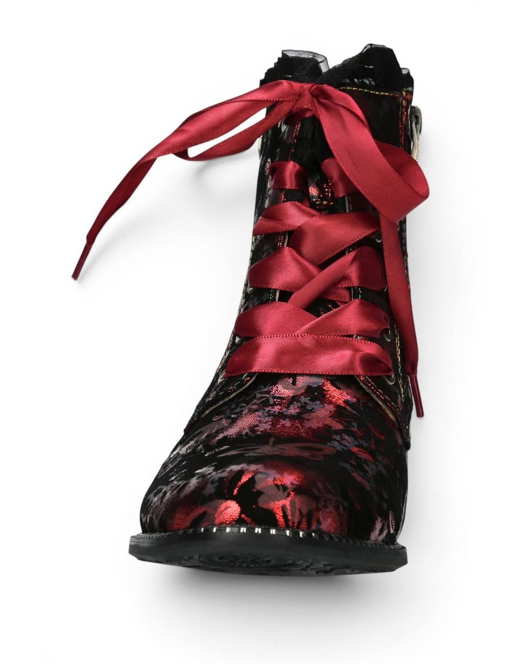 Infinity Leather Red Floral Gothic Victorian Leather Heeled Boots
