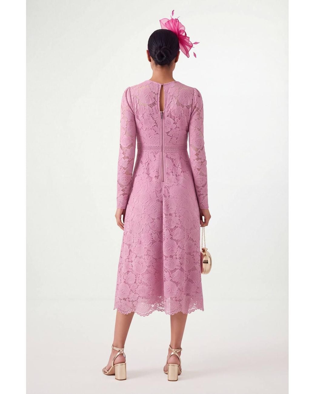 Wallis Pink Petite Lace Fit & Flare Midi Dress