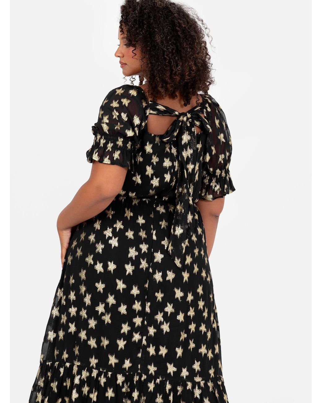 Lovedrobe Black Starry Square Neck Midi Dress