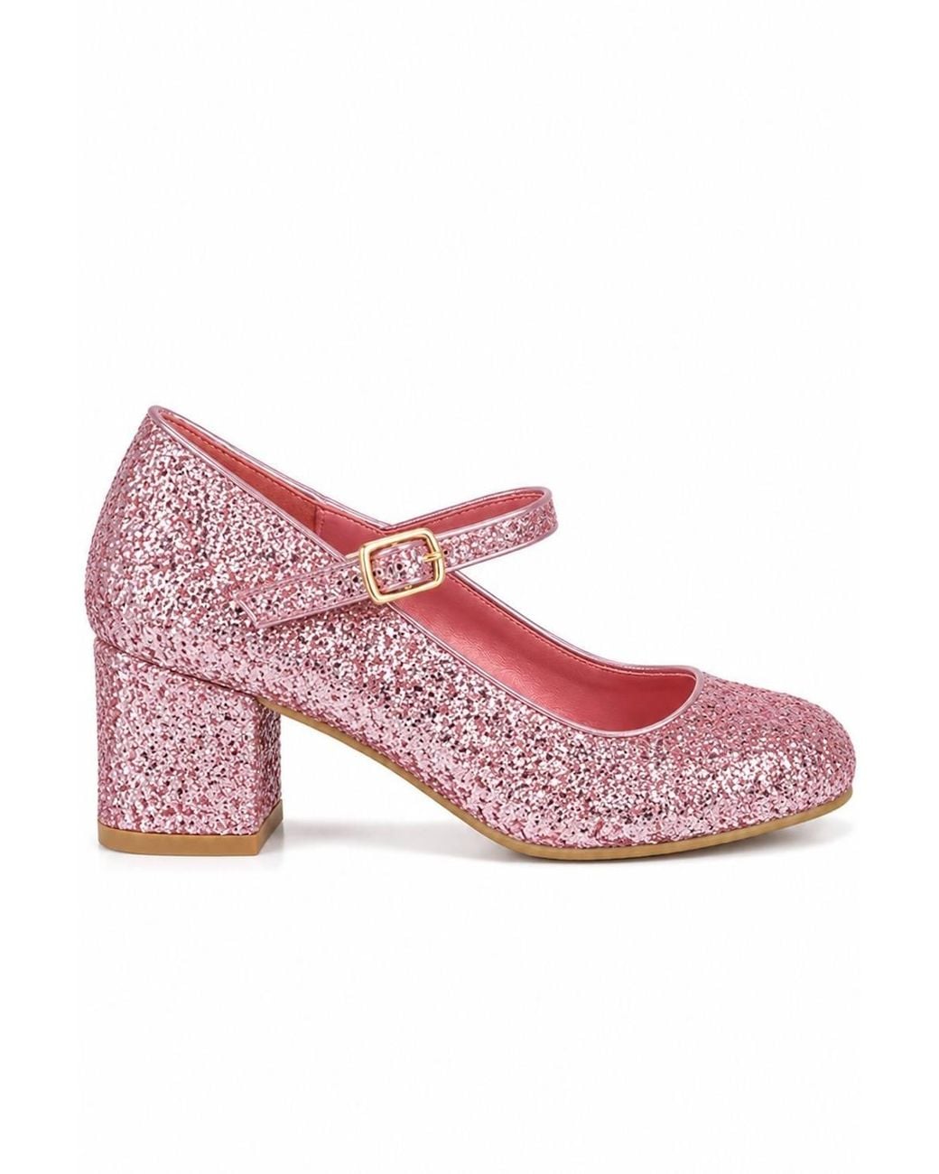 Spot on Pink Glitter Block Heel Mary Jane Court Shoes
