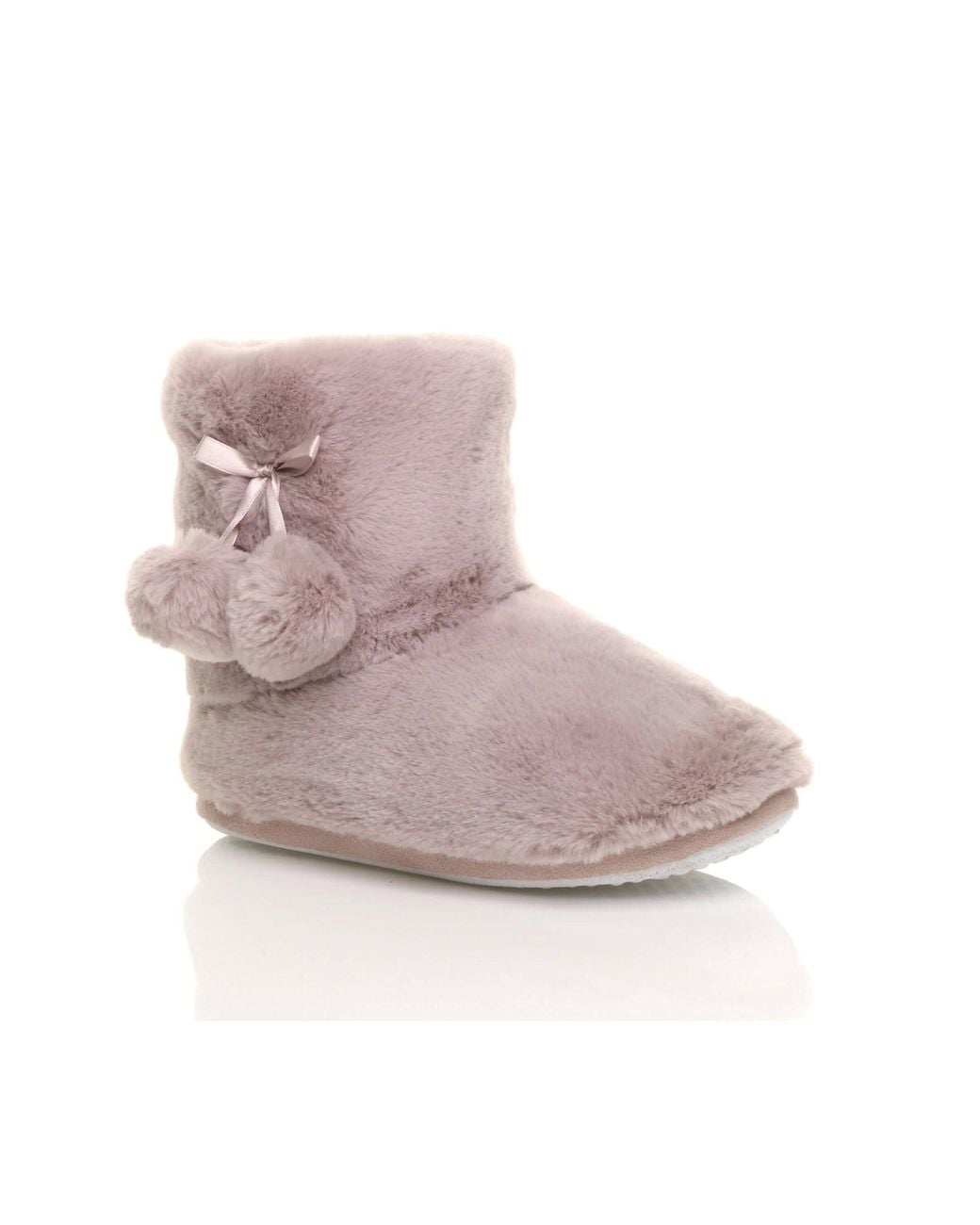 AJVANI Pink Faux Fur Lined Slip On Memory Foam Mules Slippers