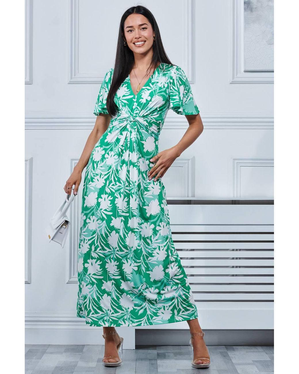 Jolie Moi Blue Twist Front Jersey Maxi Dress